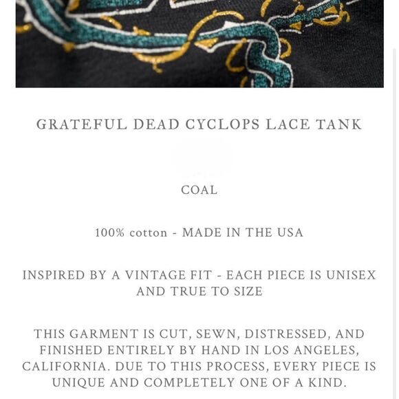 MadeWorn Grateful Dead Cyclops Lace Tank in Coal Size XS - Picture 9 of 9